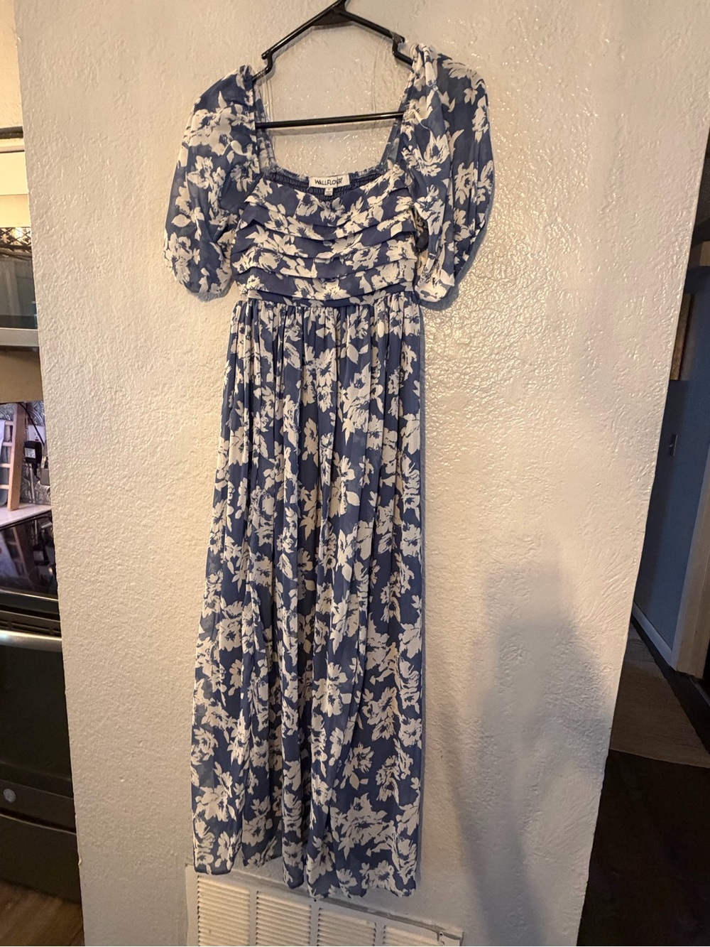Wallflower Blue and White Floral Maxi with Puff Sleeves
